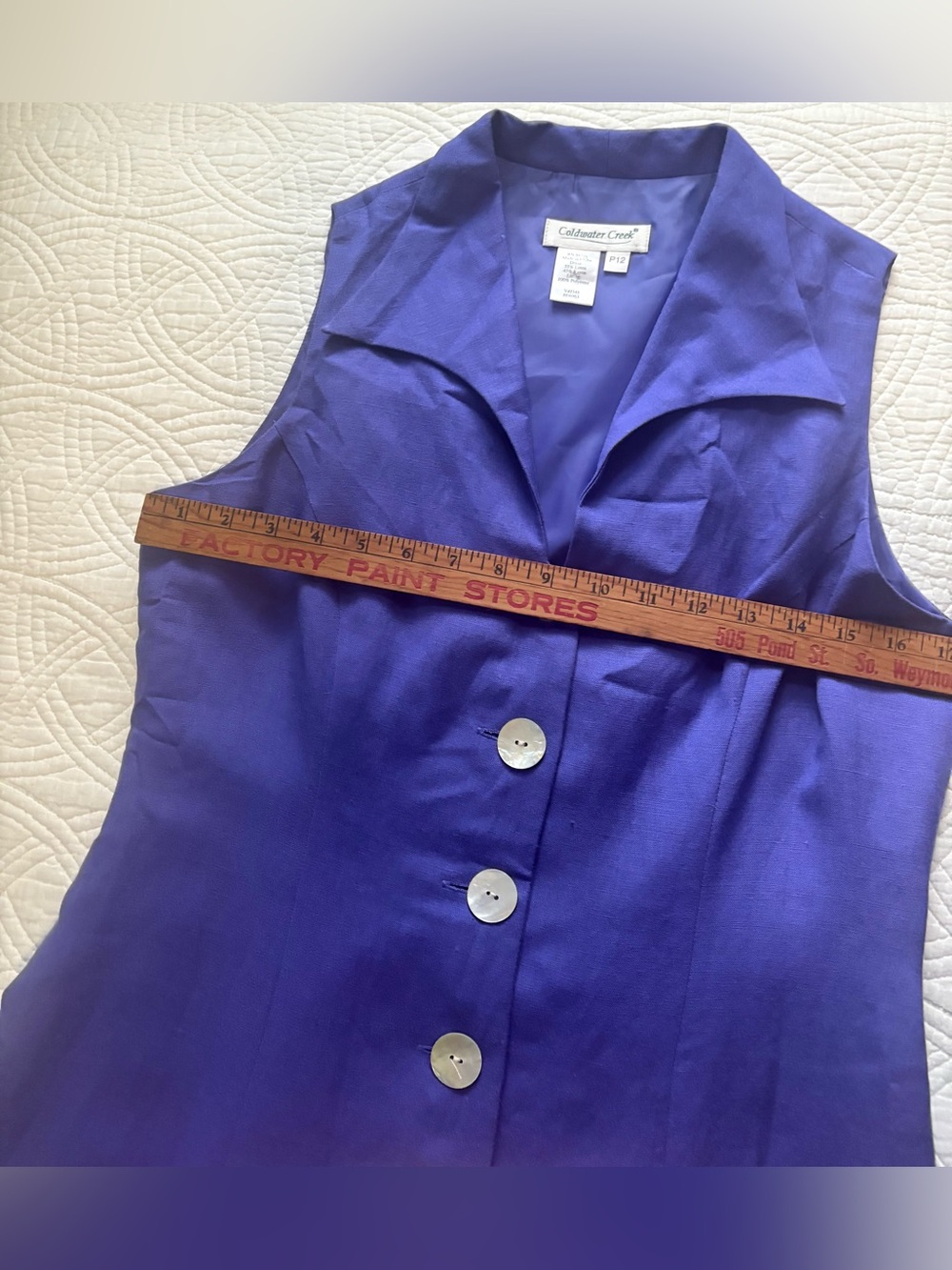 Vintage Linen Dress 12 Petite Indigo Iridescent Button Front - Picture 6 of 15